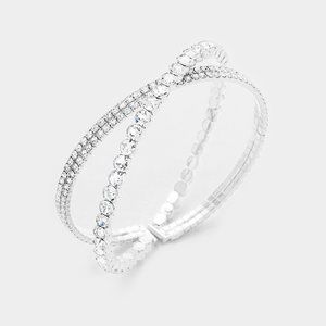 Crystal Bracelet  Criss Cross Open Cuff Silver
